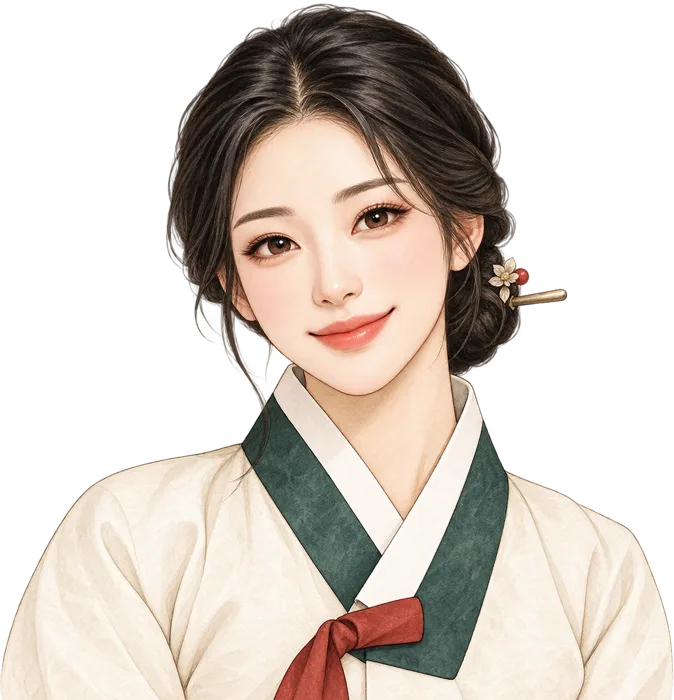 한복을 입은 천월 마음당 캐릭터 일러스트