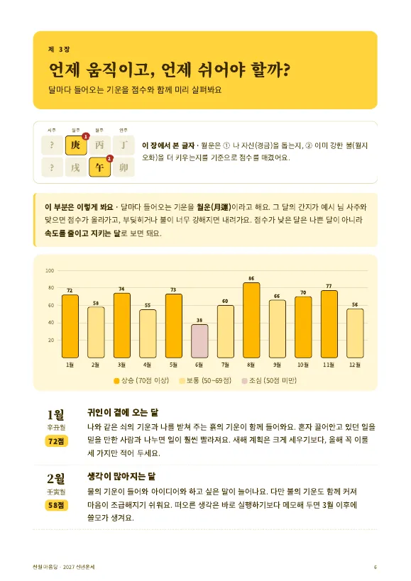 신년운세 리포트 샘플, 월별 운세 그래프 페이지
